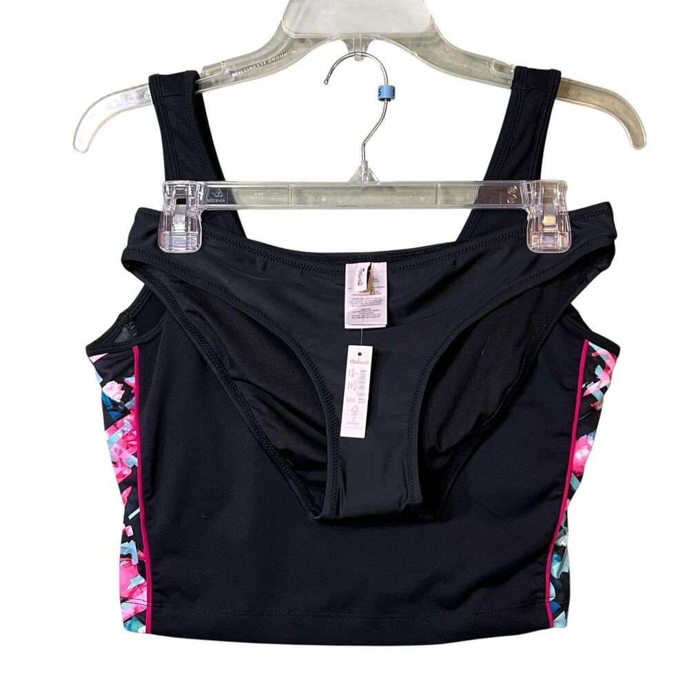 Madewell Fabletics Tankini Swimsuit Womens Sm Black Floral Print Crop Top Bottom